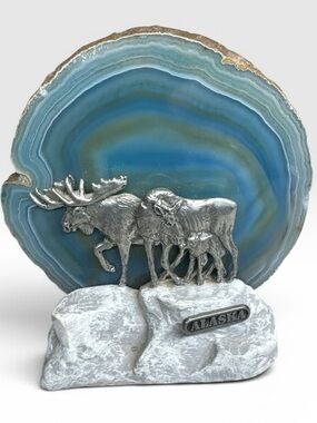 Alaska Blue Agate Moose Sculpture tea light candle holder and Home Art Accent